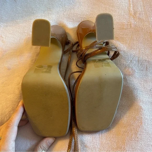 Steve Madden Lafayette Cognac lace up squared strappy heeled sandals size 8 - Picture 5 of 7